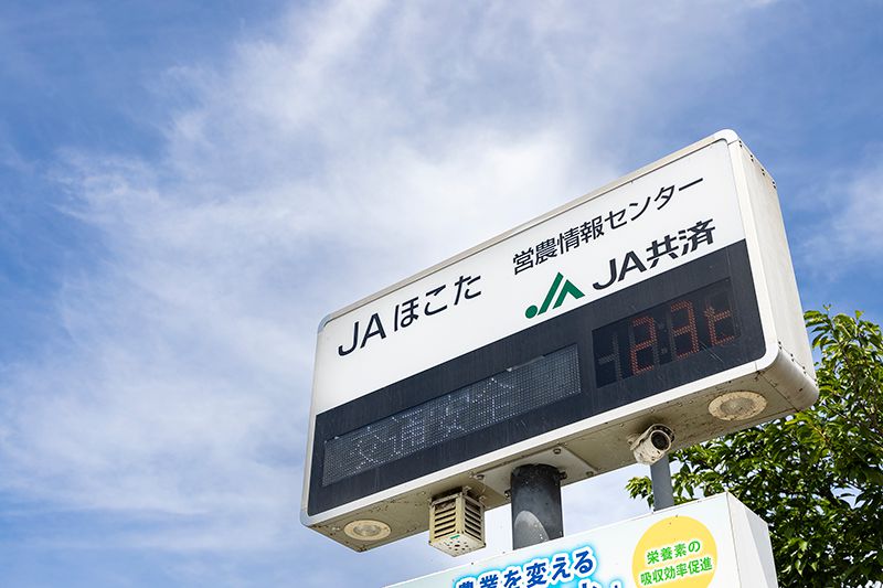 取材当日の鉾田市内は暖かく、恵まれた気候を感じさせた（左）。太陽と肥沃な大地が育む豊富な農作物が日本の食生活を支える（右）