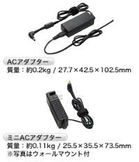 2種類のACアダプターが付属