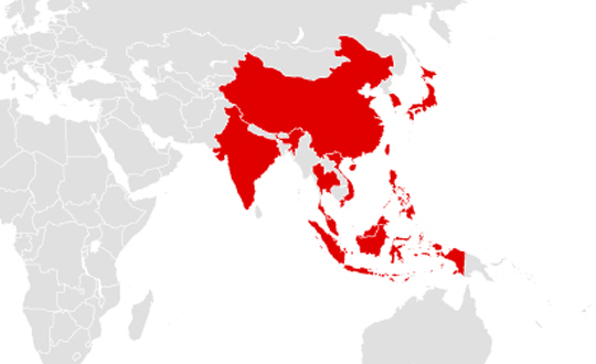 日本、中国、韓国、台湾、シンガポール、マレーシア、タイ、フィリピン、インドネシア、ベトナム、インド、香港の12カ国・地域
