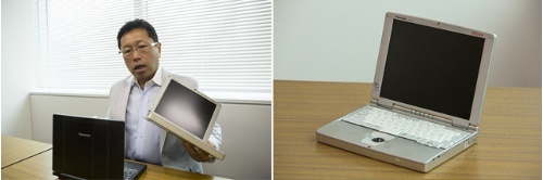 戸田氏が持参したレッツノート「CF-S21」(1998年発売)。ゴールドカラーの限定モデルだと言う。
