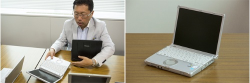 2007年発売の10.4型レッツノート「R6」を手にする戸田氏。最新の「RZ5」につながる超軽量・堅牢レッツノートのルーツだ。